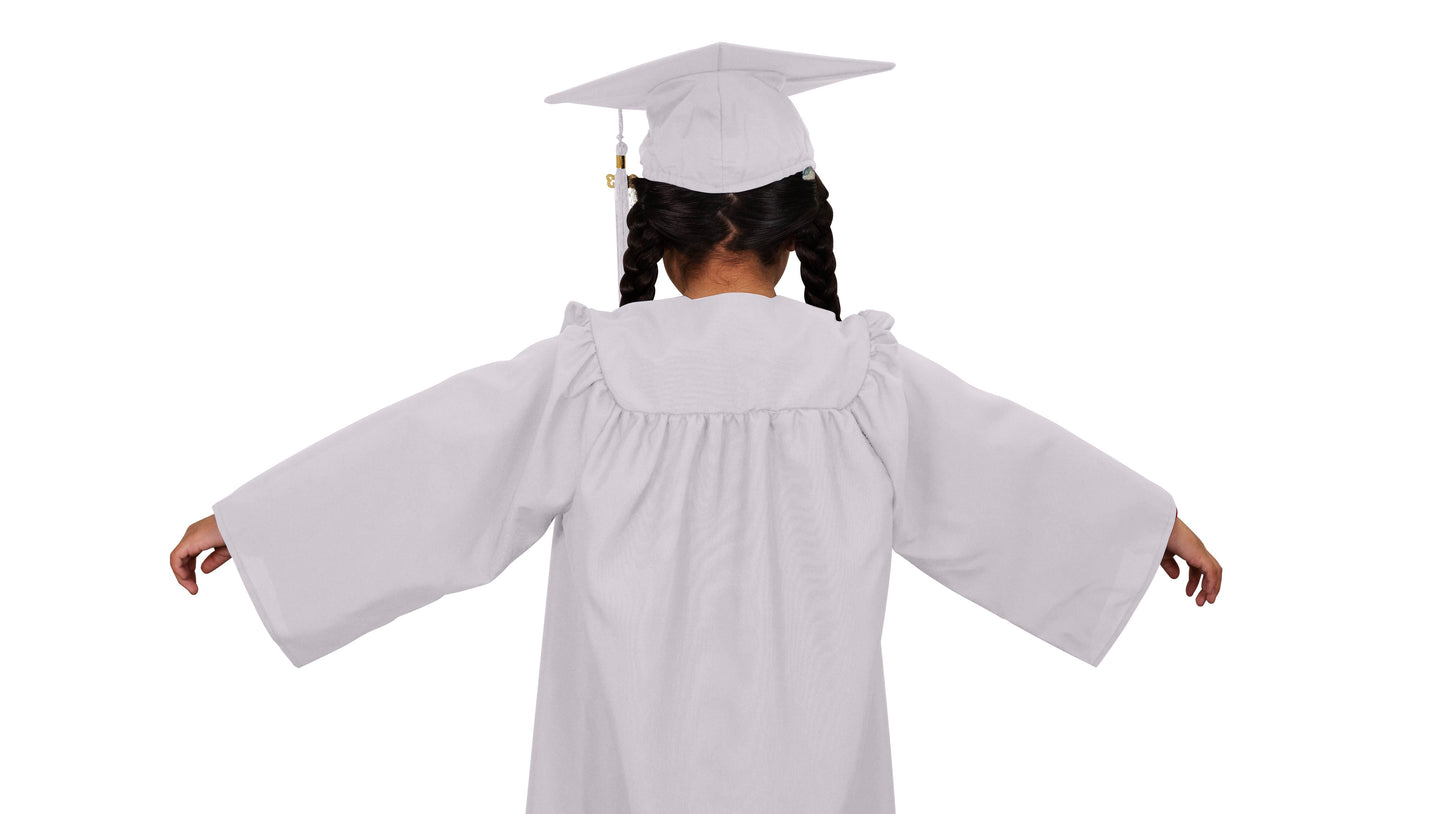 Child Matte White Graduation Cap & Gown - Preschool & Kindergarten