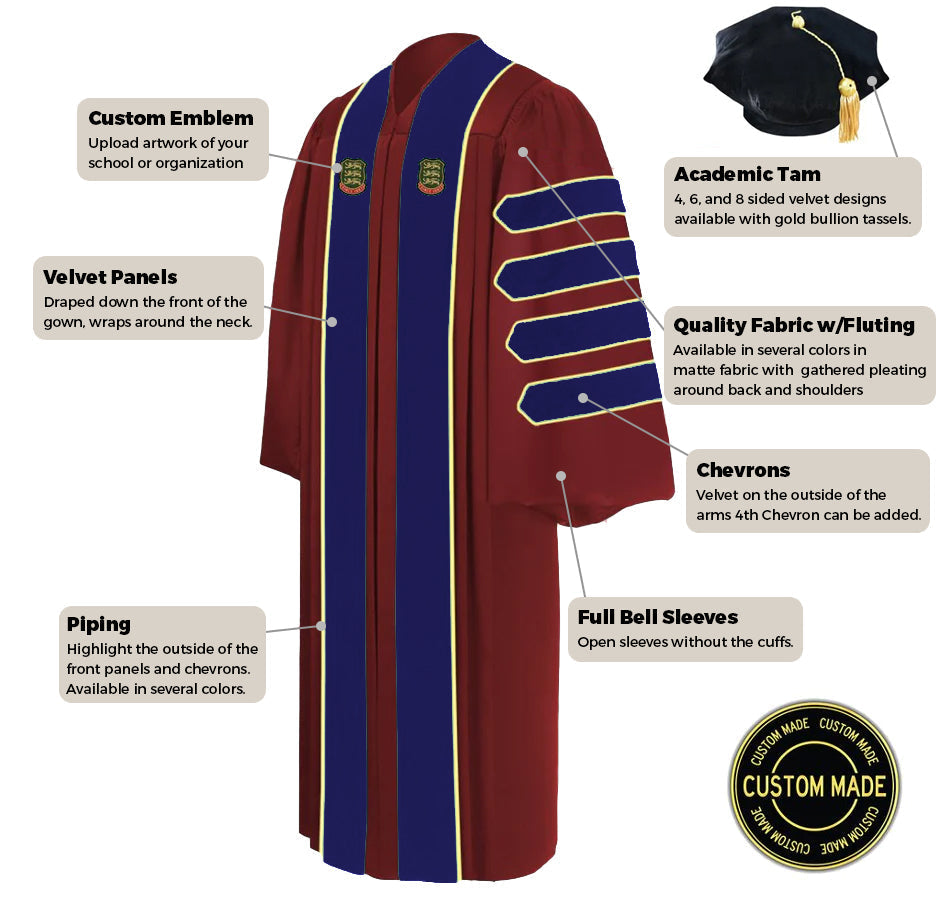 Custom Doctoral Graduation Gown and Tam Package - Doctorate Regalia