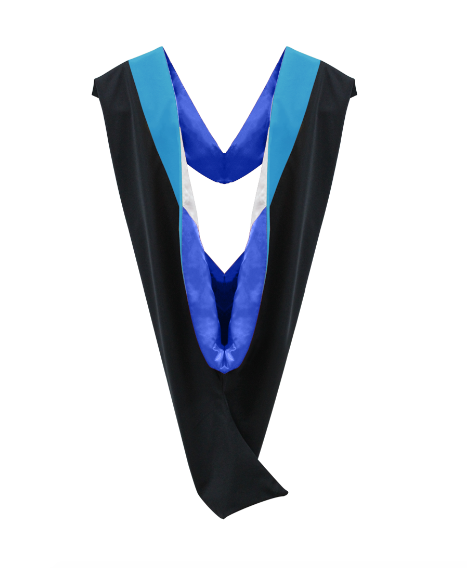 Deluxe Bachelors/Master Hood - Peacock Blue Velvet, Royal Blue & White