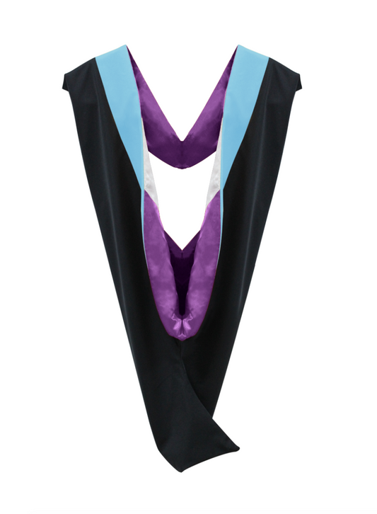 Deluxe Bachelors/Master Hood -Light Blue Velvet, Purple & White