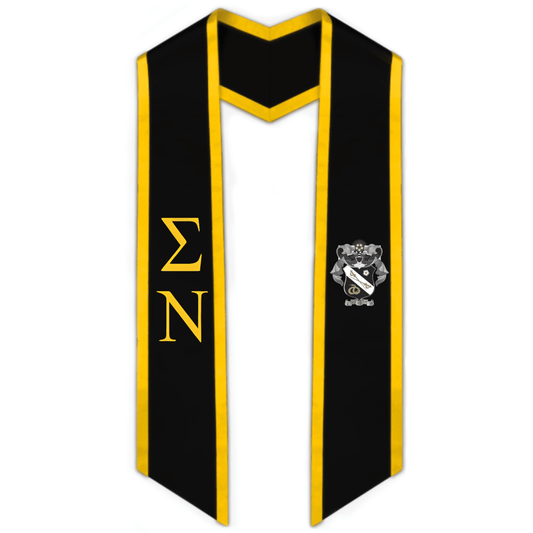 Sigma Nu Trimmed Greek Lettered Graduation Stole w/ Crest