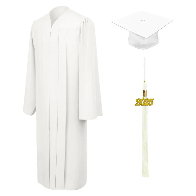 Matte White High School Graduation Cap and Gown